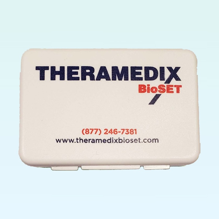 Theramedix BioSET branded white plastic pill organizer case